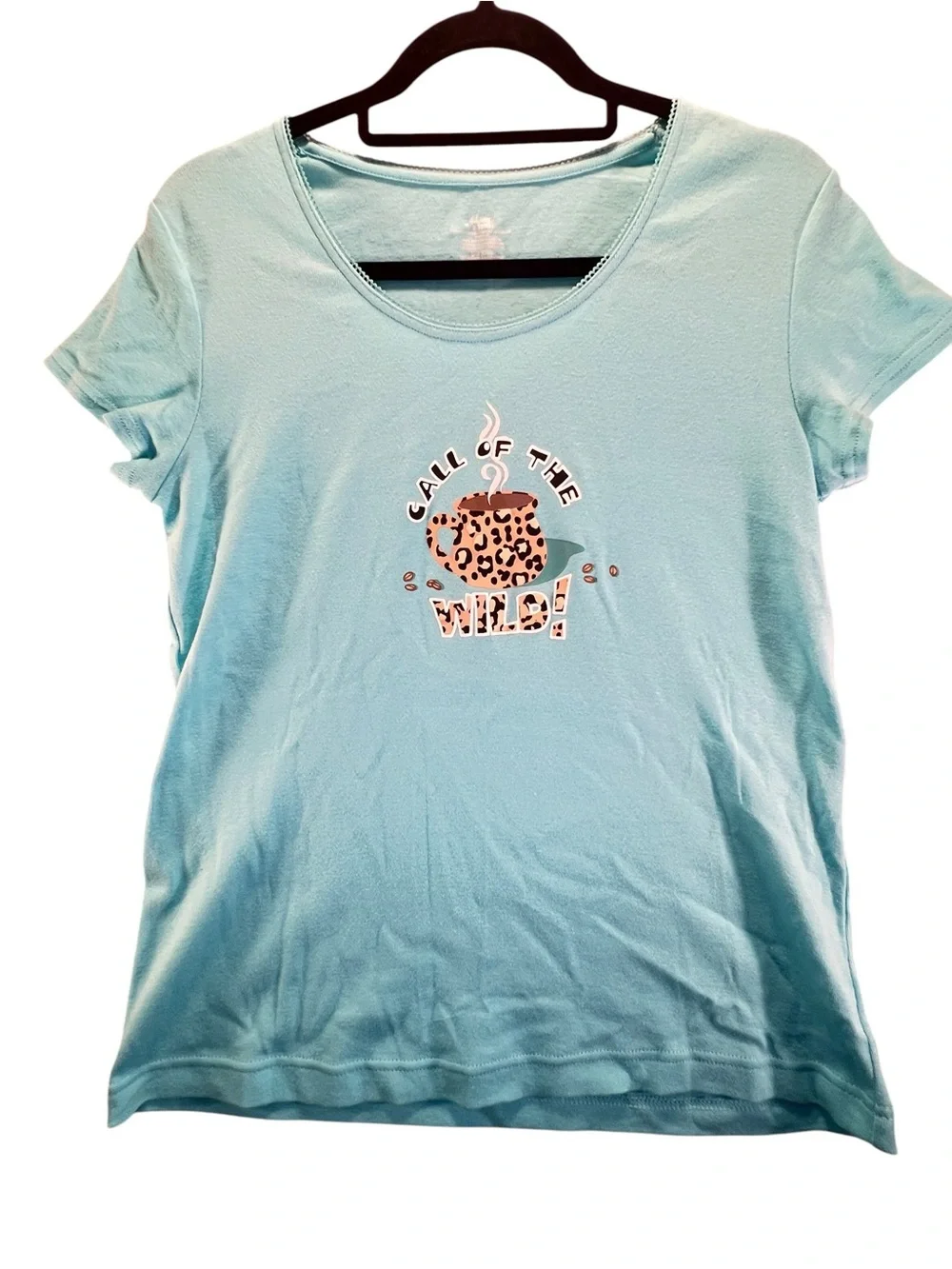 Adonna Pajama Set M Call of the Wild Coffee Leopard Print Aqua 100% Cotton